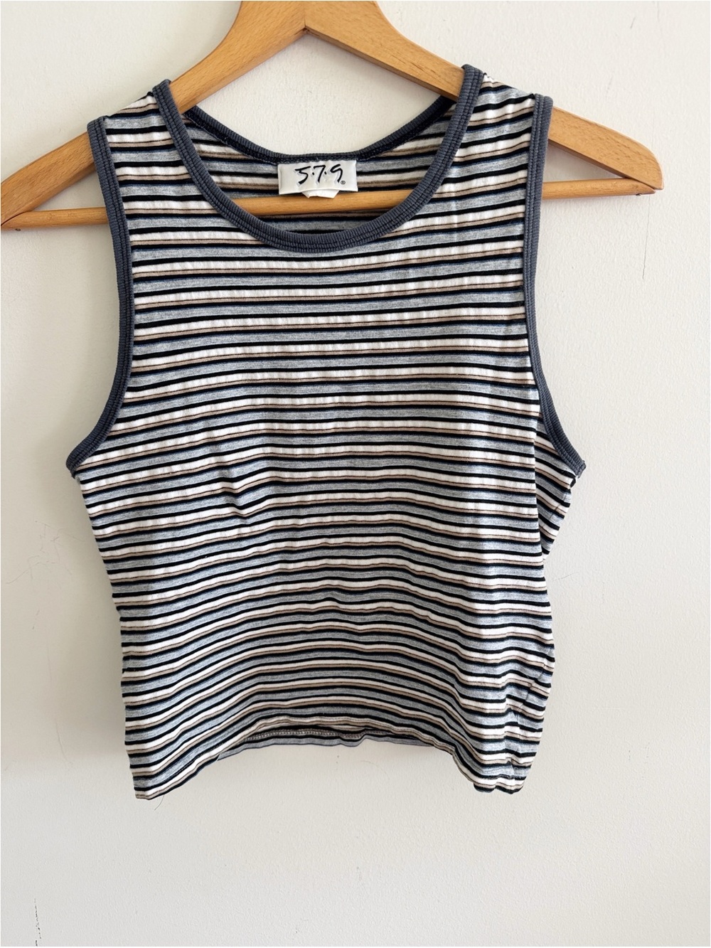 Vintage Y2K 579 stripped gray blue sleeveless tank top size M